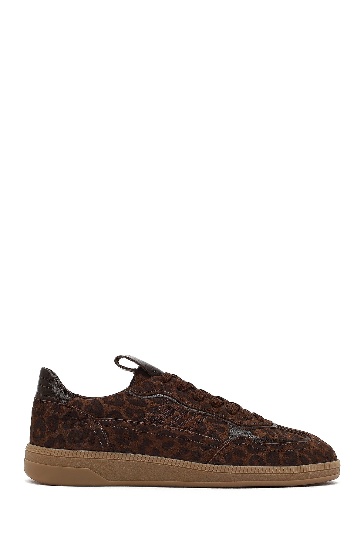 Woman Brown Lace-Up Leopard Print Suede Leather Sneaker AF400002DS | Derimod