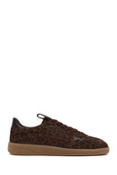 Woman Brown Lace-Up Leopard Print Suede Leather Sneaker | Derimod