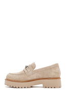 Women's Beige Thick Soled Suede Leather Masculine Loafer | Derimod