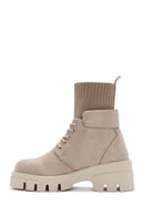 Women's Beige Thick Soled Suede Boots | Derimod