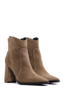 Women's Brown Suede Leather Heeled Boots | Derimod