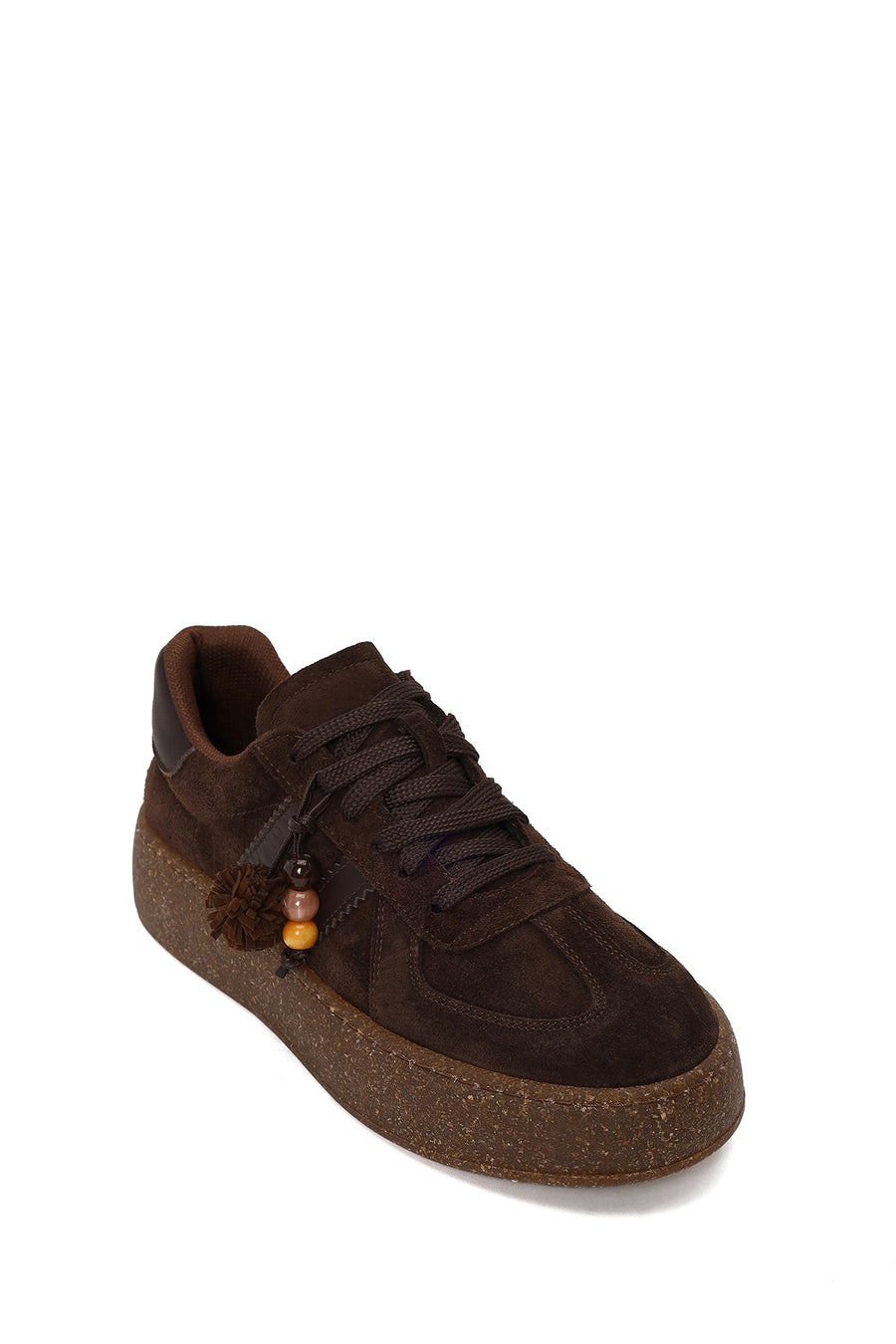 Kadın Kahverengi Bağcıklı Kalın Tabanlı Süet Deri Sneaker