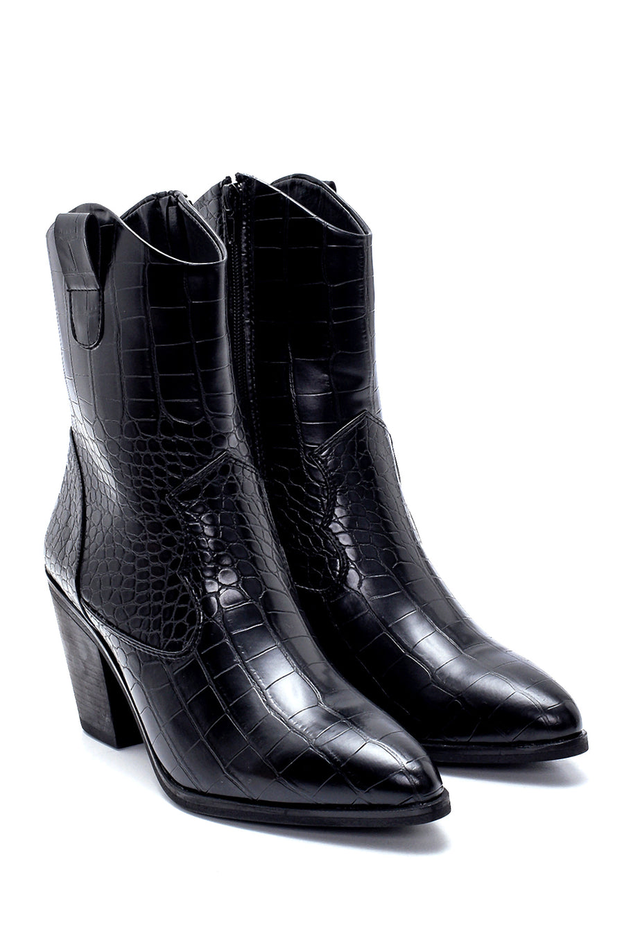 Women's Crocodile Patterned Heeled Cowboy Boots