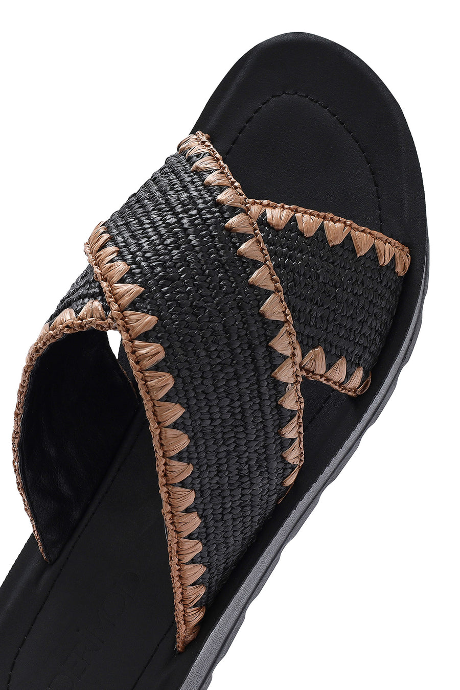 Women's Black Thick-Soled Straw Slippers
