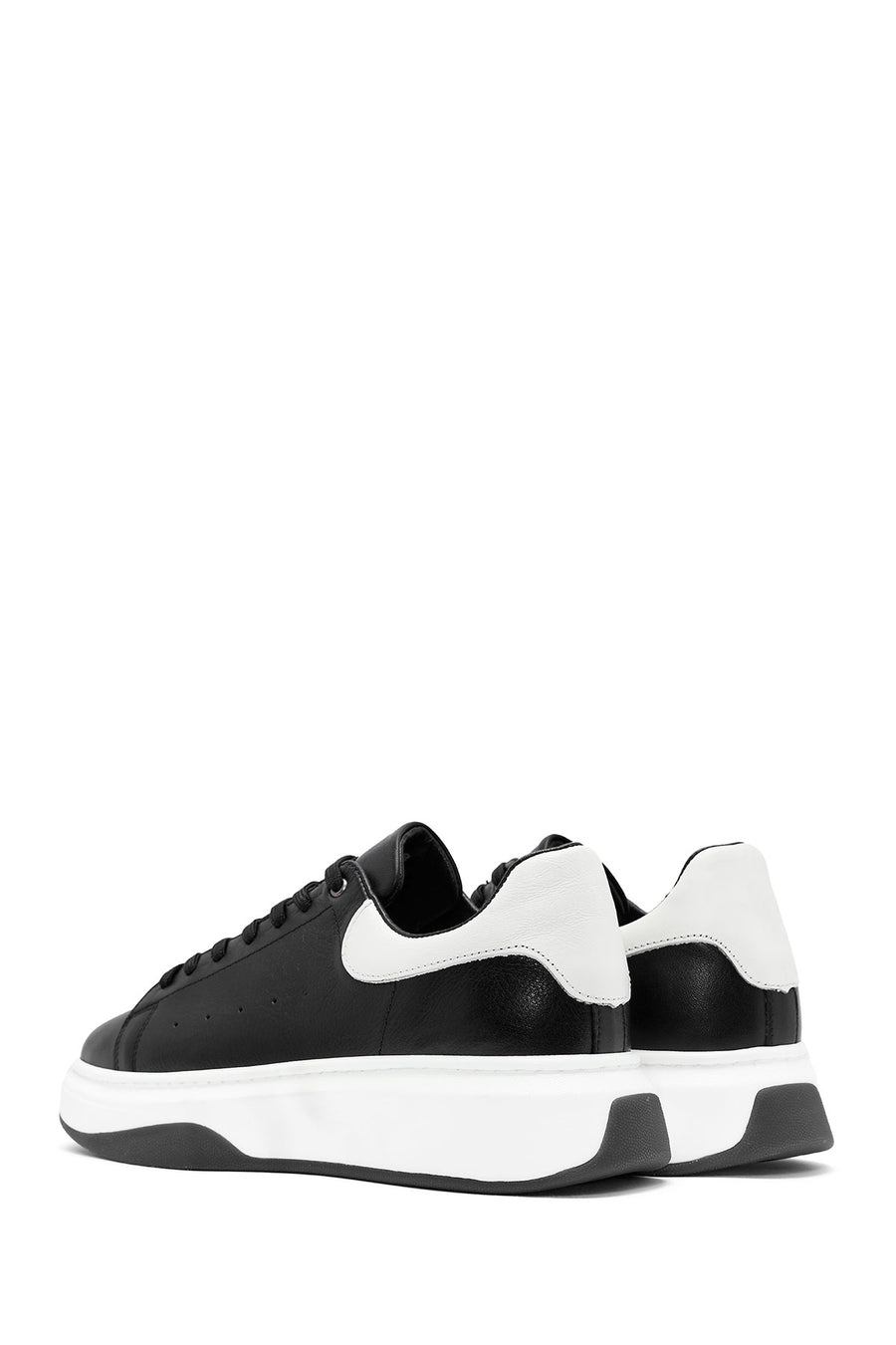 Erkek Siyah Bağcıklı Deri Sneaker