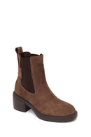 Woman Mink Thick-Heeled Suede Chelsea Boots | Derimod