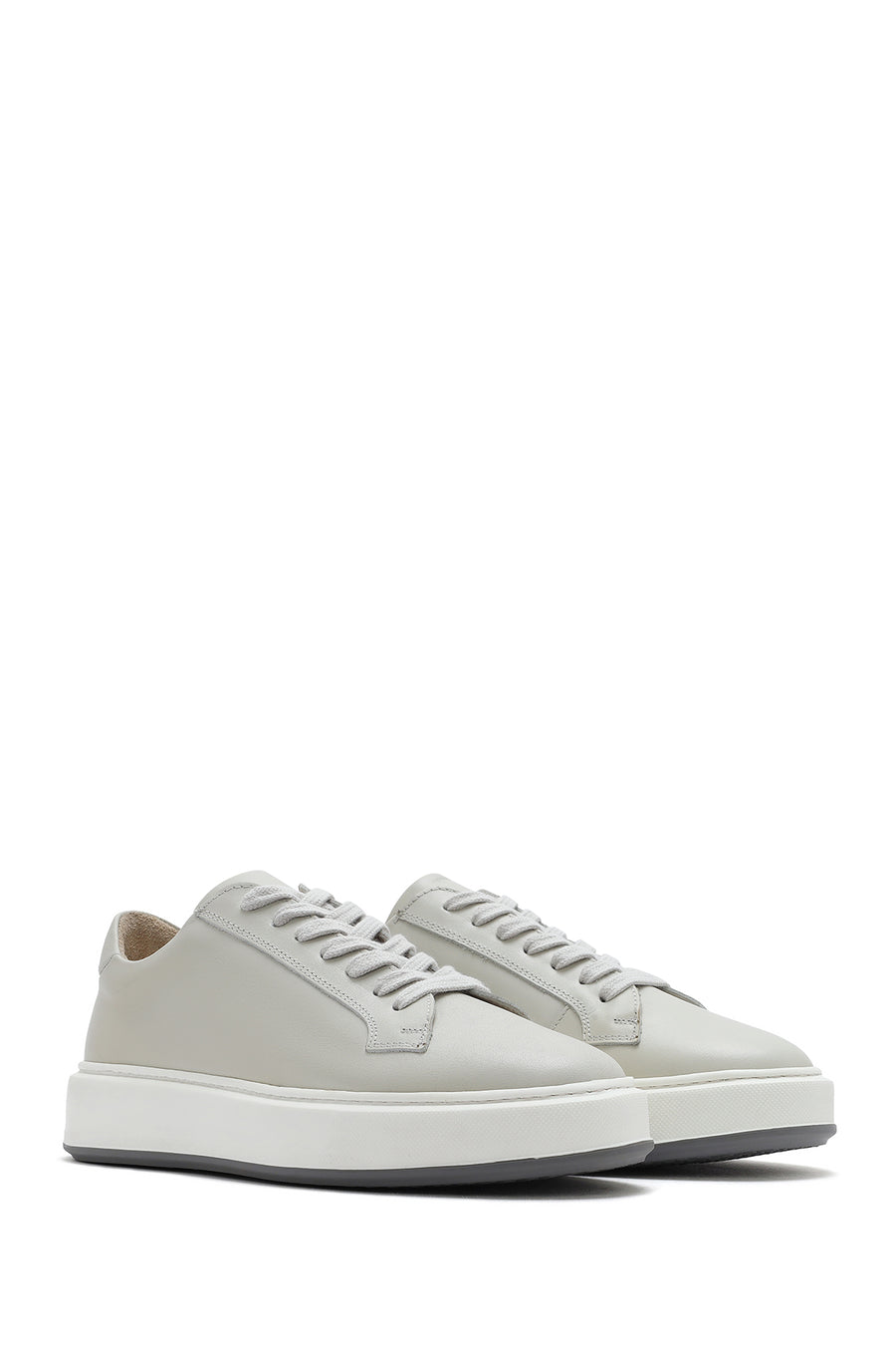 Men's White Thick Sole Lace Up Leather Sneaker