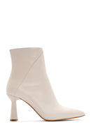 Women's Beige Zippered Thin Heeled Leather Boots | Derimod