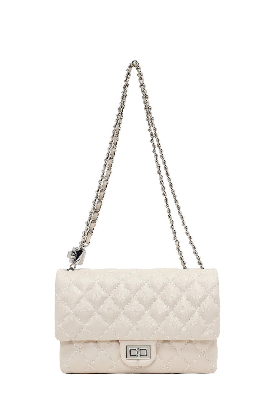 Woman Cream Chain-Strap Quilted Shoulder Bag