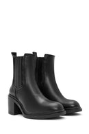 Women's Black Thick Heeled Leather Chelsea Boots | Derimod