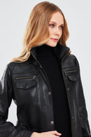 Lavinia Women's Black Hooded Fur Leather Coat | Derimod