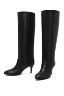 Woman Black Thin High-Heeled Leather Boots | Derimod