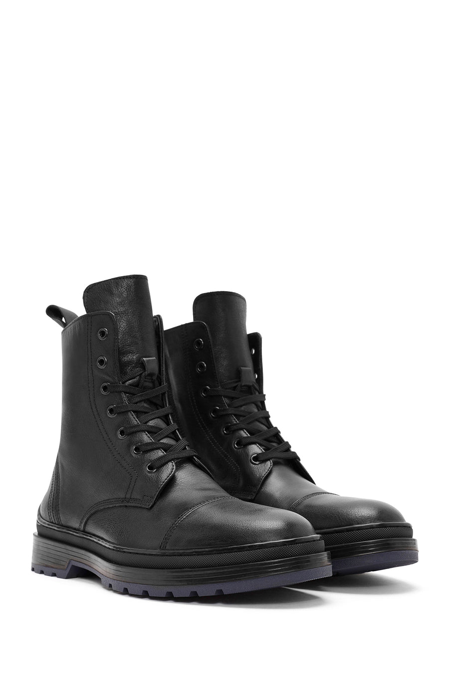 Men's Black Zippered Leather Combat Boots