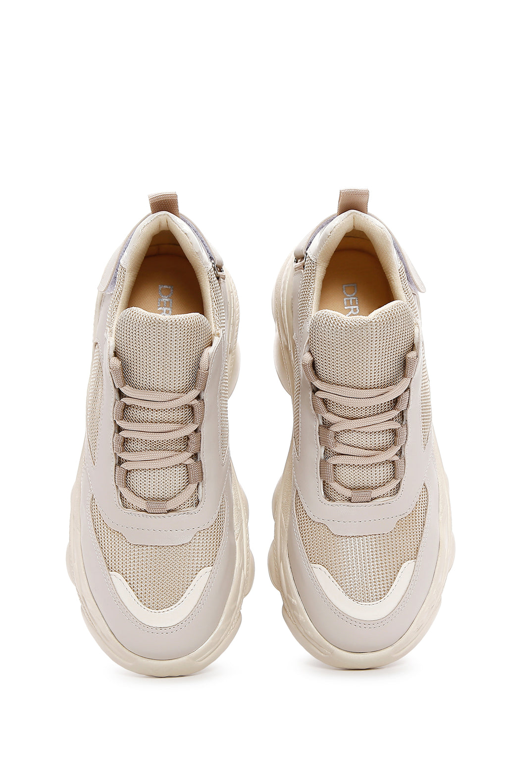 Kadın Bej Bağcıklı Kalın Tabanlı Sneaker