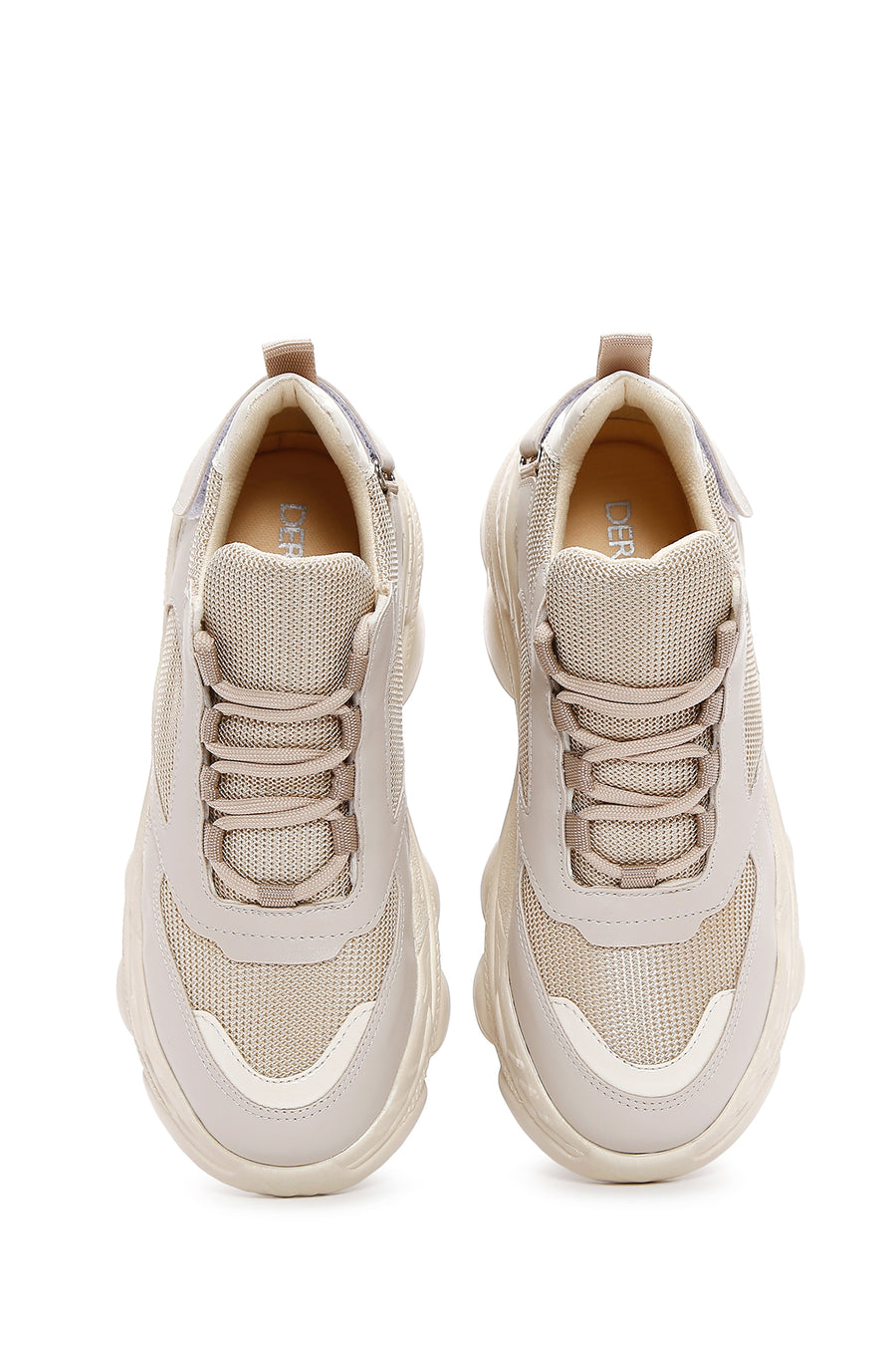 Women's Beige Lace-Up Chunky Sole Sneakers