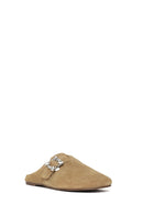 Women's Mink Buckled Suede Leather Slippers | Derimod