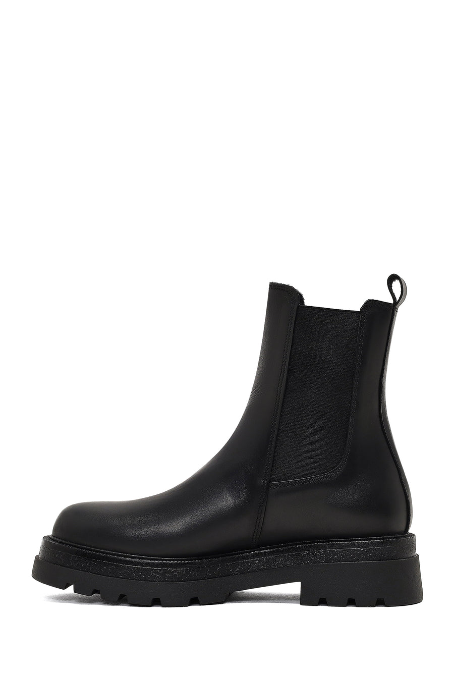 Woman Black Thick-Soled Leather Chelsea Boots