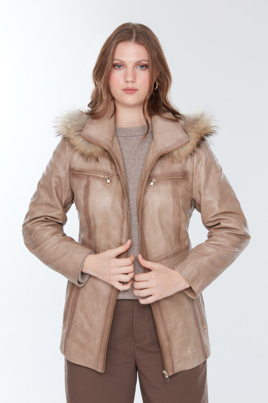 Women's Rachel Brown Plus Size Fur Leather Coat