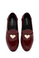 Women's Burgundy Accessory Detailed Leather Masculine Loafer | Derimod