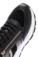 Women's Black Thick-Soled Zippered Leather Sneakers | Derimod