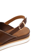 Woman Brown Wedge-Heel Leather Sandal | Derimod