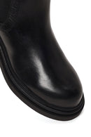 Woman Black Thick-Soled Leather Chelsea Boots | Derimod