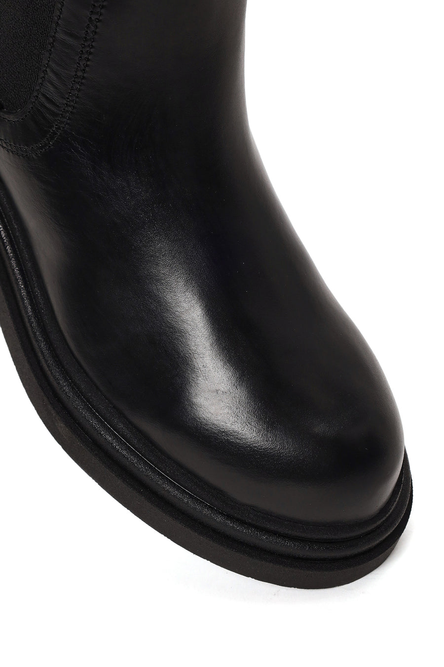 Woman Black Thick-Soled Leather Chelsea Boots