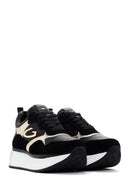 Alberto Guardiani Women's Black Gold Louise Thick Sole Leather Sneaker | Derimod