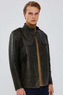 Alvarez Men's Green Vintage Leather Jacket | Derimod