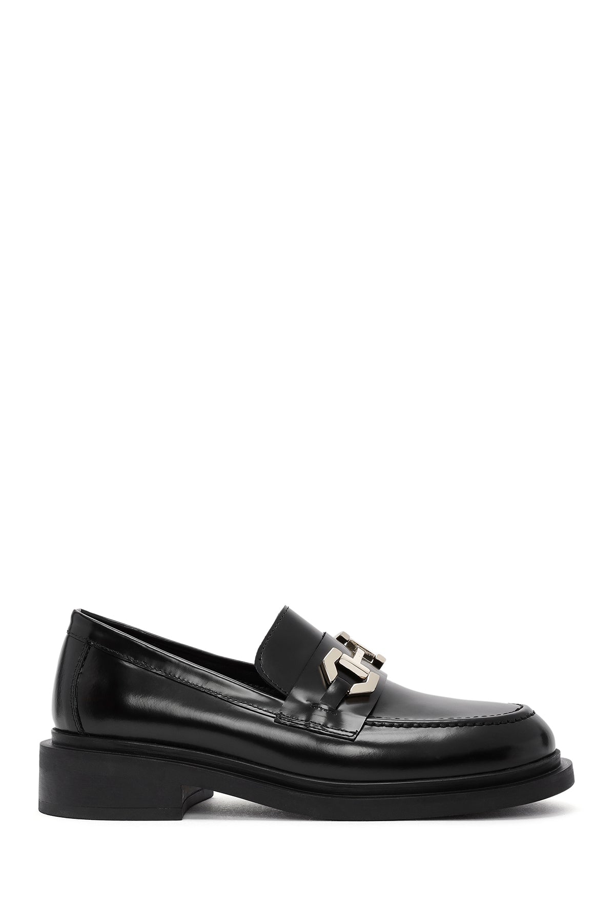 Women's Black Buckle Detailed Leather Masculine Loafer 24WFD200922 | Derimod