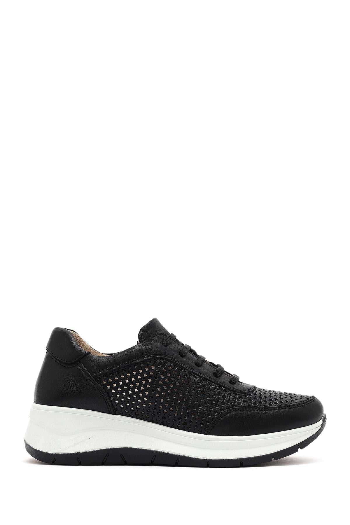 Women's Black Lace-up Thick-Sole Leather Sneaker 26PFD500518 | Derimod