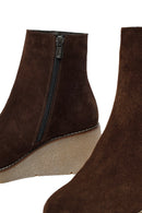 Woman Brown Zippered Wedge Heel Suede Leather Boat | Derimod