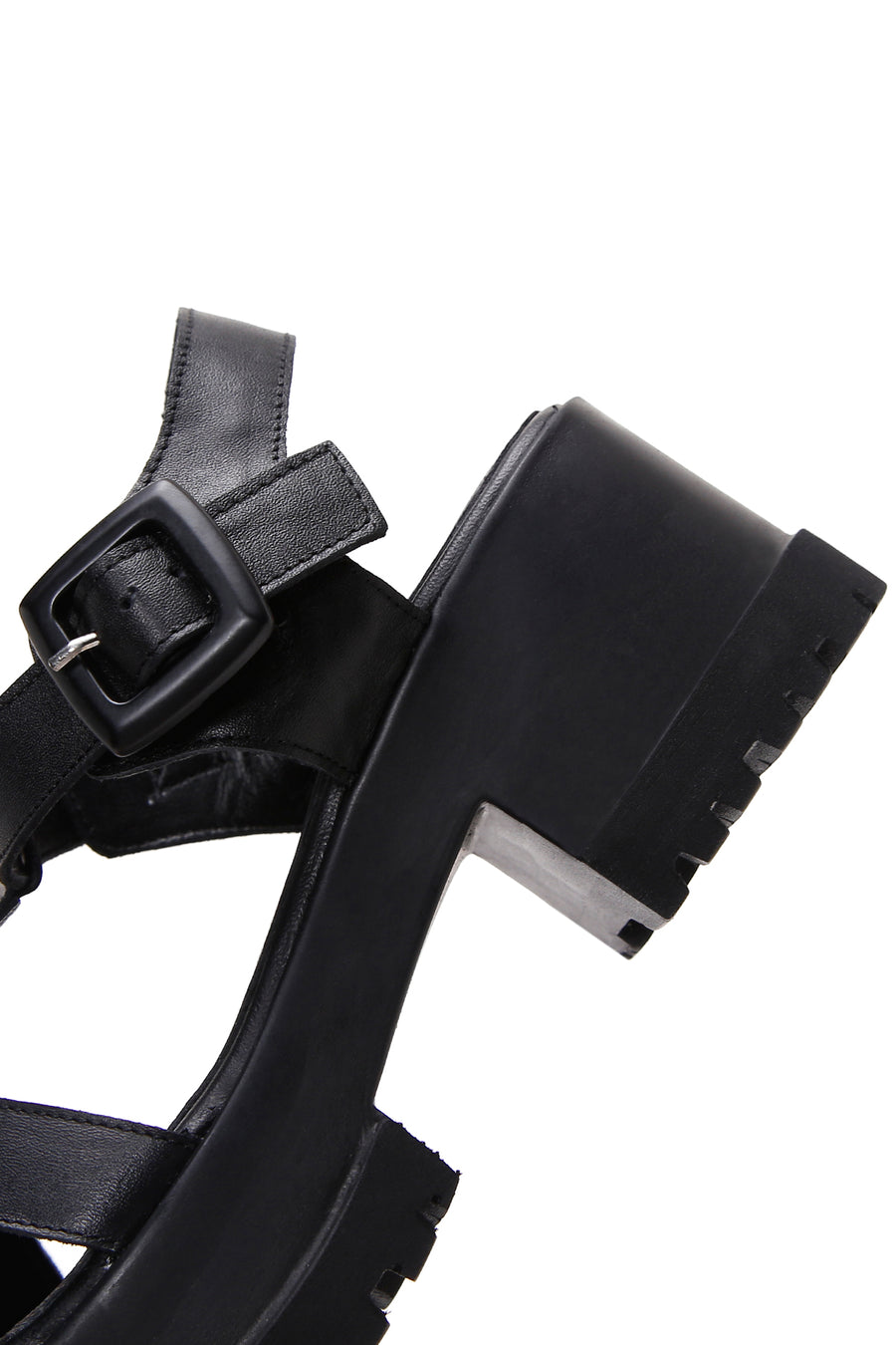 Women's Black Leather Thick Soled Sandals