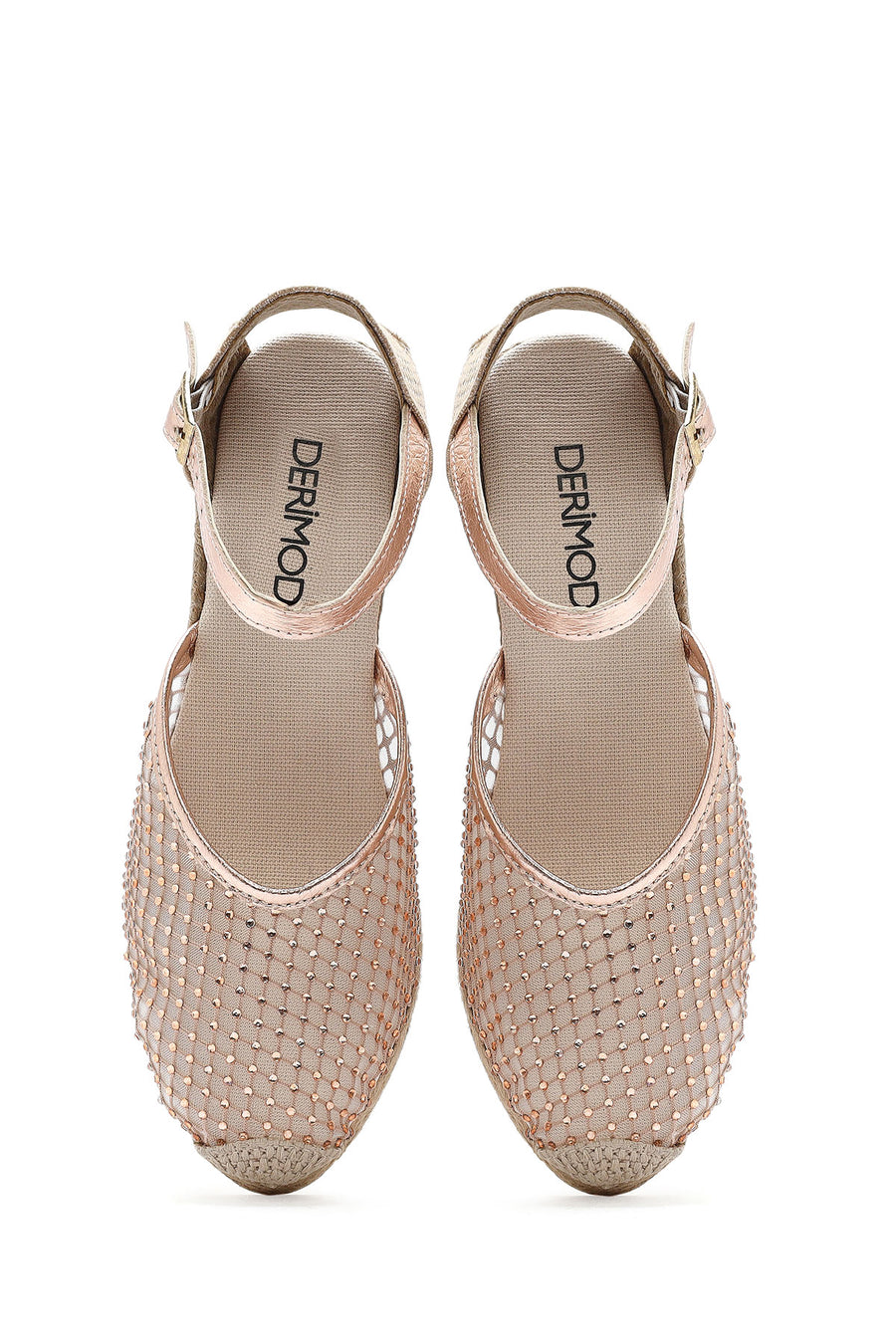 Women's Gold Ankle Buckle Wedge Heel Espadrille Sandals