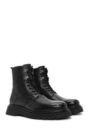 Men's Black Zippered Leather Casual Combat Boots | Derimod