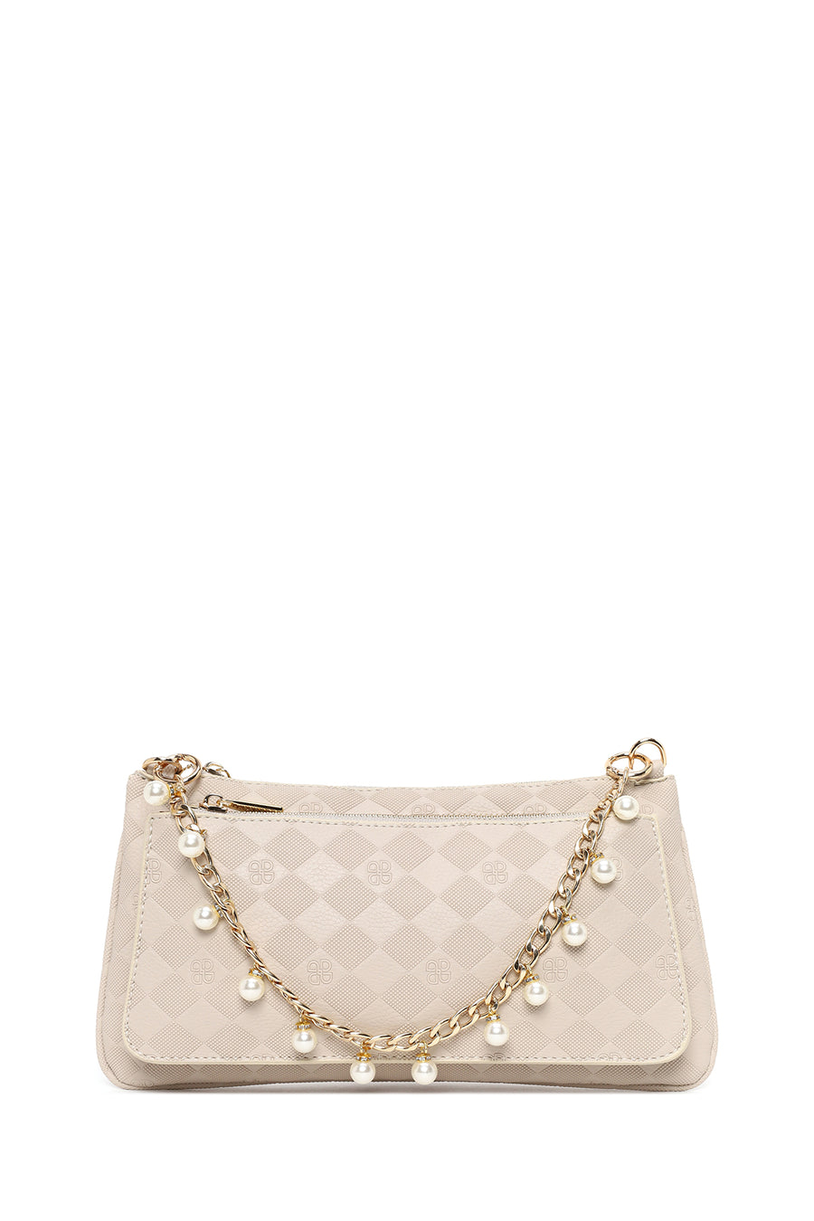 Woman Cream Long Strap Printed Clutch Bag