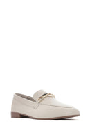 Women's Beige Buckled Leather Masculine Loafer | Derimod
