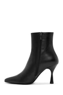 Women's Black Zippered Thin Heeled Leather Boots | Derimod