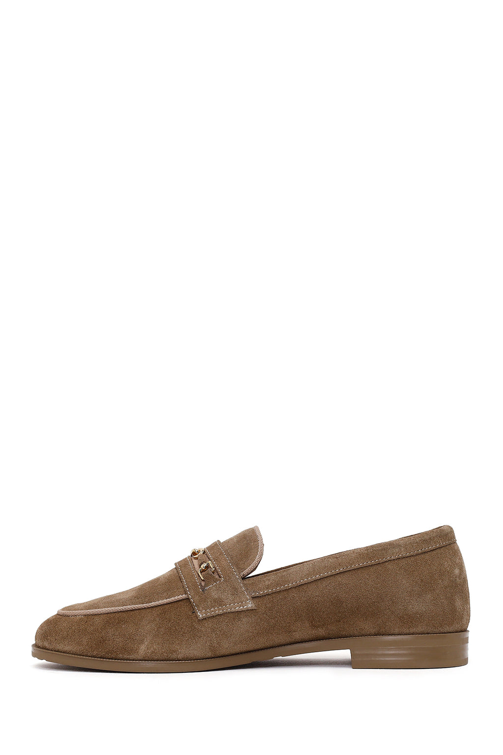 Kadın Vizon Tokalı Süet Deri Maskülen Loafer