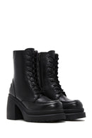 Women's Black Leather Platform Heeled Boots | Derimod