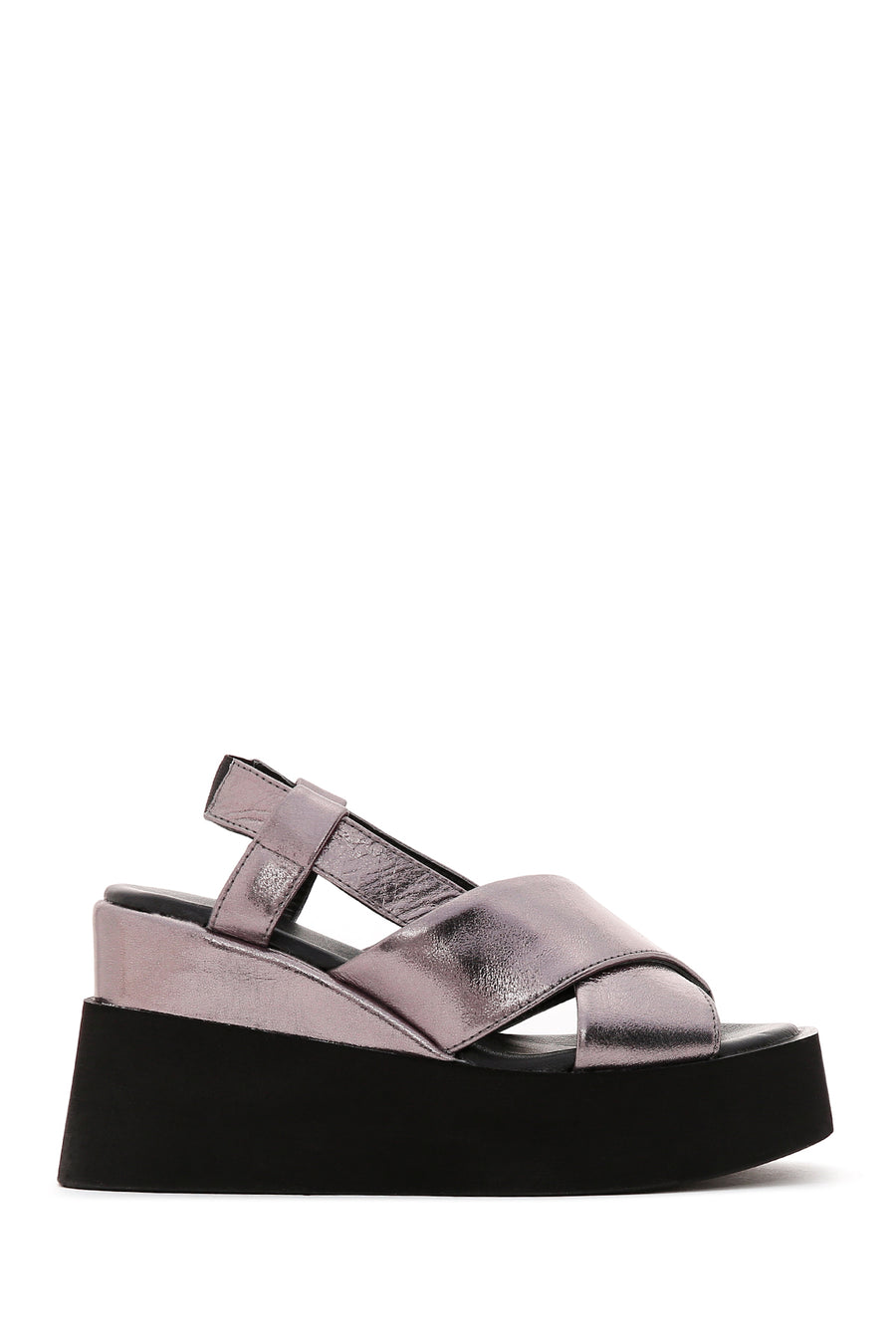 Women's Platinum Leather Wedge Heel Sandals 23SFD200732 | Derimod
