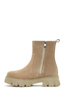 Women's Beige Zippered Thick Soled Suede Leather Boots | Derimod