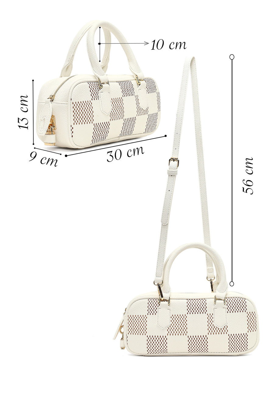 Women's White Long Strap Patterned Shoulder Bag