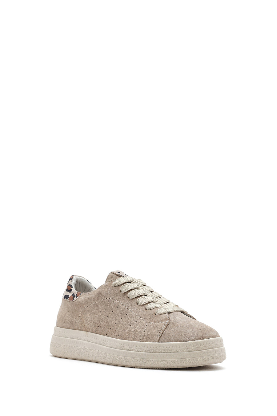 Kadın Bej Bağcıklı Süet Deri Sneaker