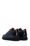 Men's Navy Blue Leather Thick Soled Sneaker | Derimod