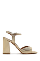 Women's Gold Ankle Buckle Chunky Heel Metallic Leather Sandals | Derimod