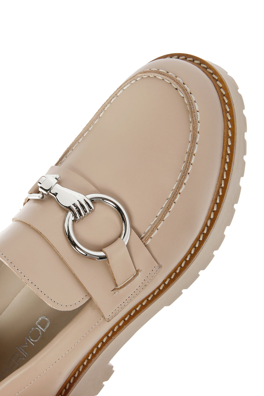 Kadın Bej Kalın Tabanlı Deri Maskülen Loafer