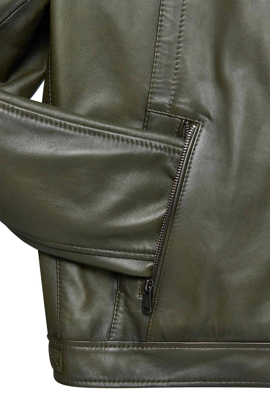Lucas Men's Khaki Mandarin Collar Leather Jacket