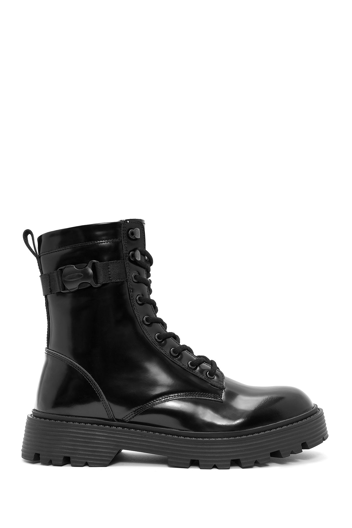 Men's Black Zippered Leather Combat Boots 24WFD702122 | Derimod