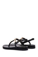 Women's Black Ankle Strap Flip Flop Leather Sandals | Derimod